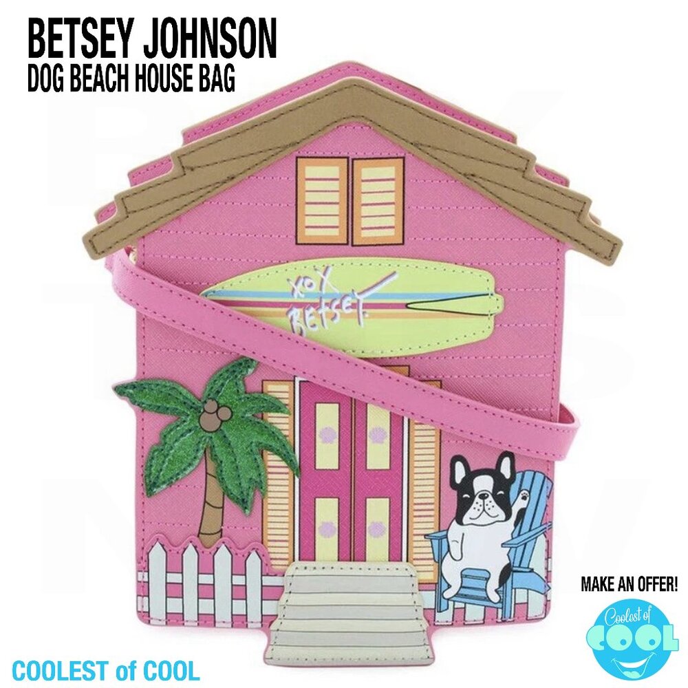 Betsey Johnson Dog Beach House Frenchie pink Crossbody Bag XO BEACH New no tag - Picture 9 of 9